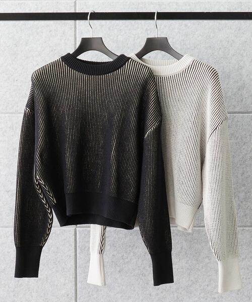 cloenc(クロエンス)の「◆ショート丈ストライプニット(ニット/セーター・レディース・ブラック系4/ライトグレー系4・00)」の9枚目の写真
