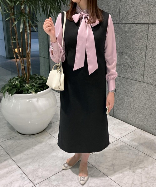 KOBE LETTUCE（コウベレタス）の「[ トールレタス ] ボウタイリボンSETパールボタンブラウス（シャツ/ブラウス・レディース・ネイビー/ブラック/アイボリー/ライラック・TL）」の12枚目の写真