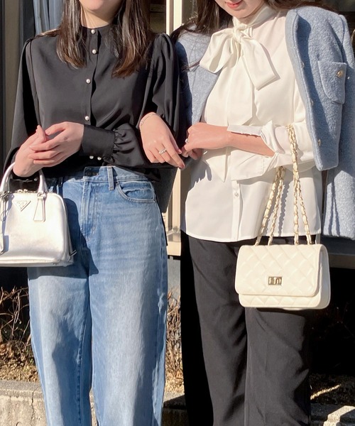 KOBE LETTUCE（コウベレタス）の「[ トールレタス ] ボウタイリボンSETパールボタンブラウス（シャツ/ブラウス・レディース・ネイビー/ブラック/アイボリー/ライラック・TL）」の14枚目の写真