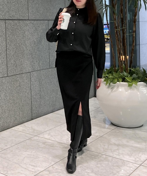 KOBE LETTUCE（コウベレタス）の「[ トールレタス ] ボウタイリボンSETパールボタンブラウス（シャツ/ブラウス・レディース・ネイビー/ブラック/アイボリー/ライラック・TL）」の11枚目の写真