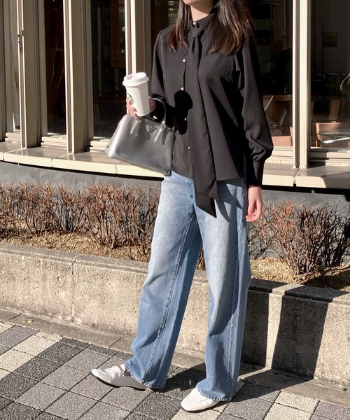 KOBE LETTUCE（コウベレタス）の「[ トールレタス ] ボウタイリボンSETパールボタンブラウス（シャツ/ブラウス・レディース・ネイビー/ブラック/アイボリー/ライラック・TL）」の17枚目の写真