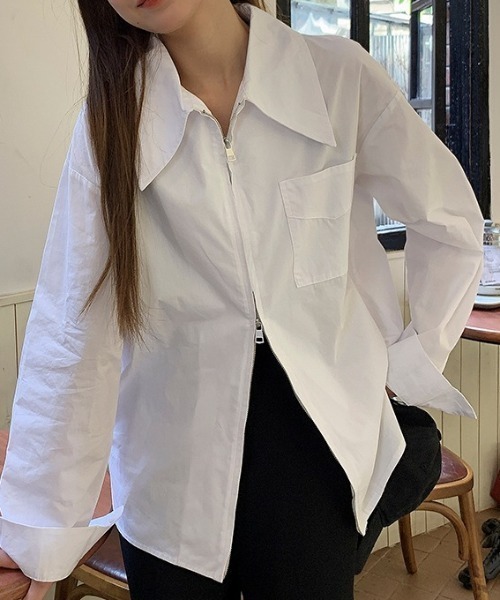 Vipoa（ヴィポア）の「BIGカラージップアップシャツ（シャツ/ブラウス・レディース・ブルー/ホワイト・FREE）」の8枚目の写真