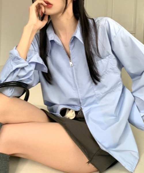 Vipoa（ヴィポア）の「BIGカラージップアップシャツ（シャツ/ブラウス・レディース・ブルー/ホワイト・FREE）」の15枚目の写真