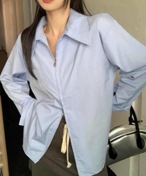 Vipoa（ヴィポア）の「BIGカラージップアップシャツ（シャツ/ブラウス・レディース・ブルー/ホワイト・FREE）」の14枚目の写真