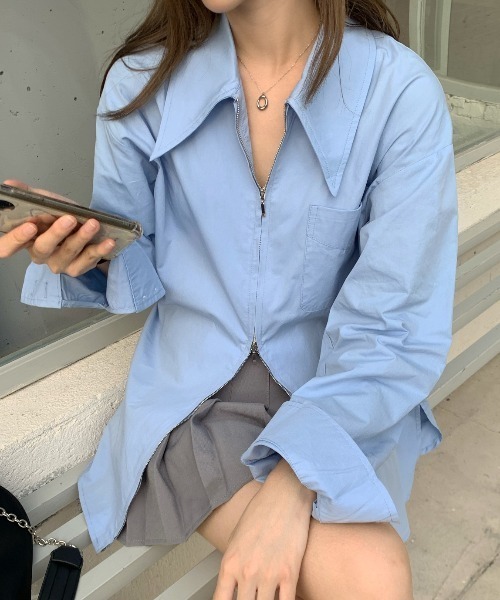 Vipoa（ヴィポア）の「BIGカラージップアップシャツ（シャツ/ブラウス・レディース・ブルー/ホワイト・FREE）」の13枚目の写真