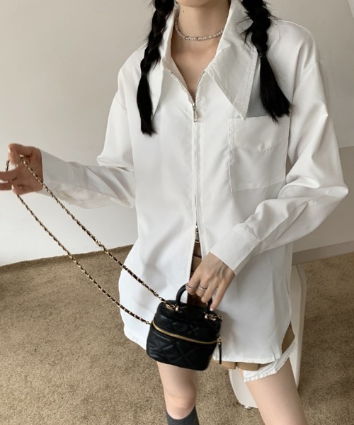 Vipoa（ヴィポア）の「BIGカラージップアップシャツ（シャツ/ブラウス・レディース・ブルー/ホワイト・FREE）」の21枚目の写真