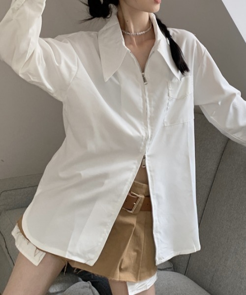 Vipoa（ヴィポア）の「BIGカラージップアップシャツ（シャツ/ブラウス・レディース・ブルー/ホワイト・FREE）」の22枚目の写真