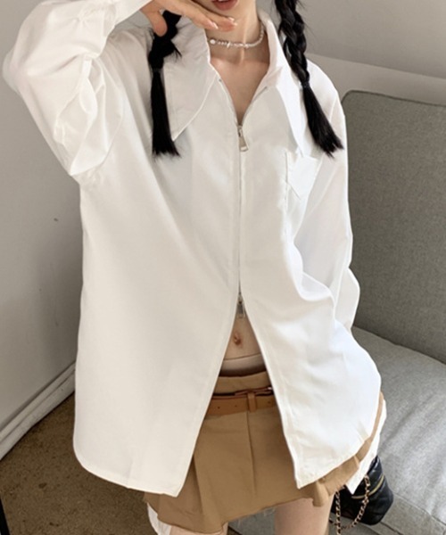 Vipoa（ヴィポア）の「BIGカラージップアップシャツ（シャツ/ブラウス・レディース・ブルー/ホワイト・FREE）」の18枚目の写真