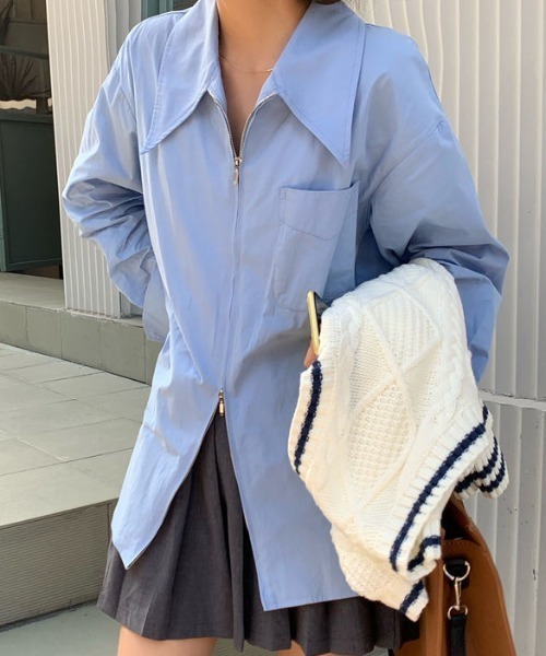 Vipoa（ヴィポア）の「BIGカラージップアップシャツ（シャツ/ブラウス・レディース・ブルー/ホワイト・FREE）」の12枚目の写真