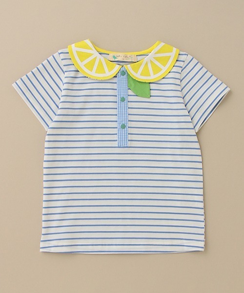 baby cheer(ベイビーチアー)の「シトラス衿ボーダーTシャツ(Tシャツ/カットソー・キッズ・ブルー/レモンイエロー・110cm/120cm/80cm/100cm/90cm)」の1枚目の写真