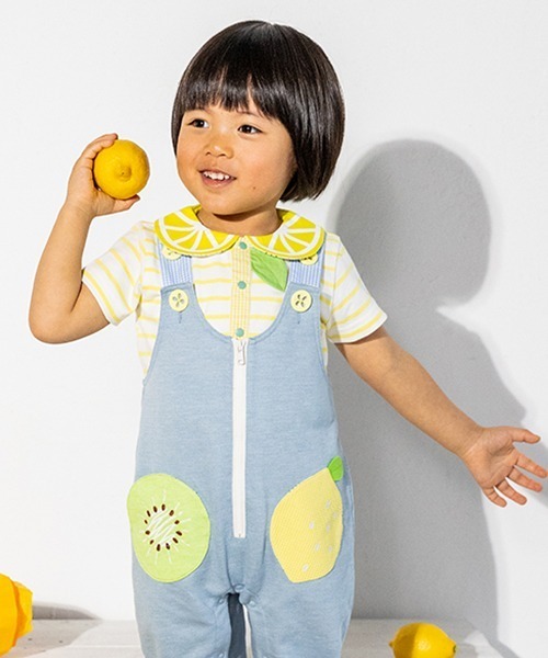 baby cheer(ベイビーチアー)の「シトラス衿ボーダーTシャツ(Tシャツ/カットソー・キッズ・ブルー/レモンイエロー・110cm/120cm/80cm/100cm/90cm)」の6枚目の写真