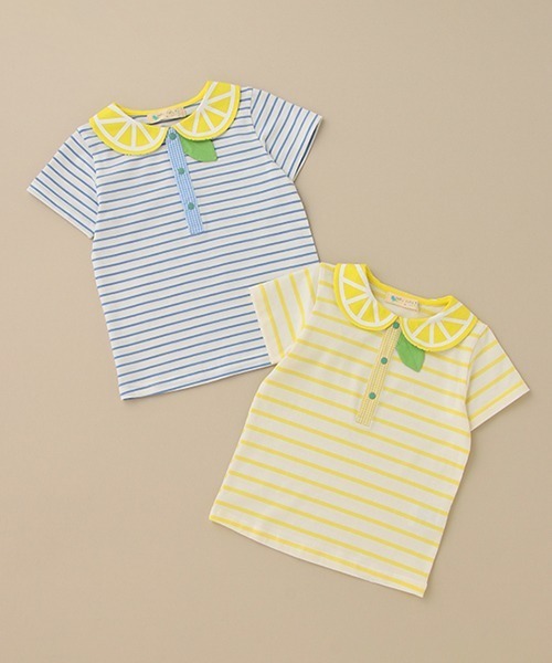 baby cheer(ベイビーチアー)の「シトラス衿ボーダーTシャツ(Tシャツ/カットソー・キッズ・ブルー/レモンイエロー・110cm/120cm/80cm/100cm/90cm)」の16枚目の写真