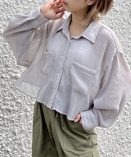 one way（ワンウェイ）の「シワ加工シア―シャツ（シャツ/ブラウス・レディース・ホワイト/ライトブルー/ライトグレー・FREE）」の3枚目の写真