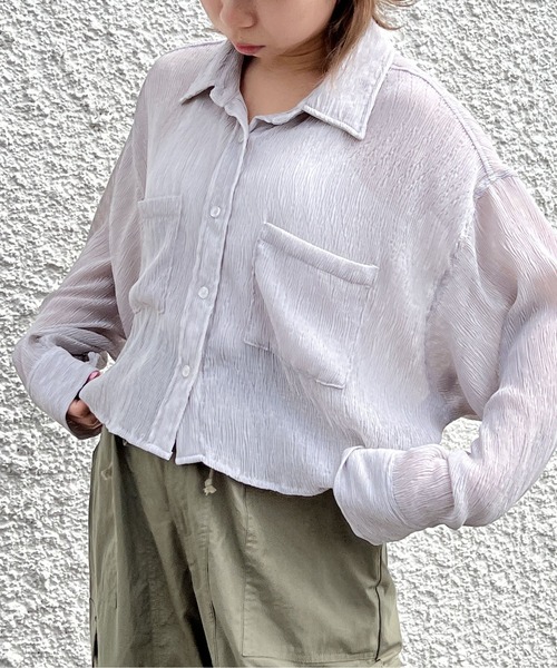 one way（ワンウェイ）の「シワ加工シア―シャツ（シャツ/ブラウス・レディース・ホワイト/ライトブルー/ライトグレー・FREE）」の15枚目の写真