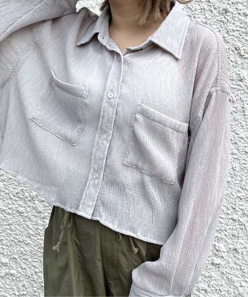 one way（ワンウェイ）の「シワ加工シア―シャツ（シャツ/ブラウス・レディース・ホワイト/ライトブルー/ライトグレー・FREE）」の9枚目の写真