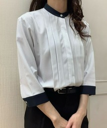TOKYO SHIRTS | COFREX スタンドカラー 七分袖ブラウス(ビジネスシャツ)