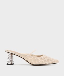 CHARLES & KEITH | クロシェット&レザー ビーズドヒールミュール(サンダル)