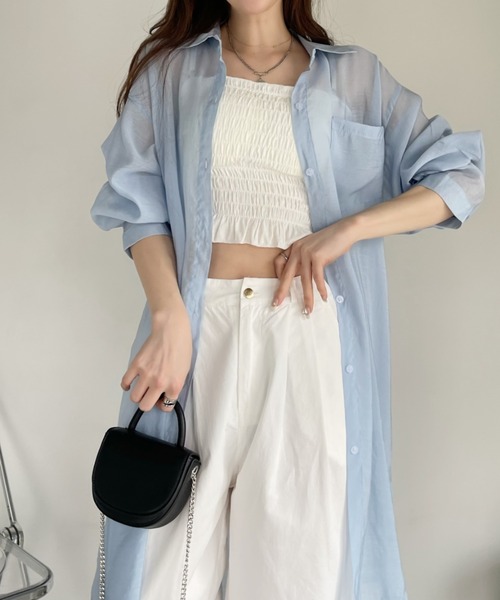 Eclat one(エクラワン)の「シアー ロングシャツ(シャツ/ブラウス・レディース・パープル/ブラック/オフホワイト/ライトブルー・FREE)」の11枚目の写真