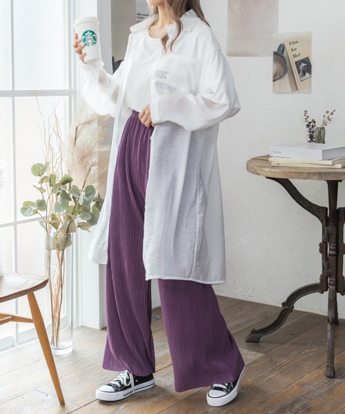 Eclat one(エクラワン)の「シアー ロングシャツ(シャツ/ブラウス・レディース・パープル/ブラック/オフホワイト/ライトブルー・FREE)」の19枚目の写真