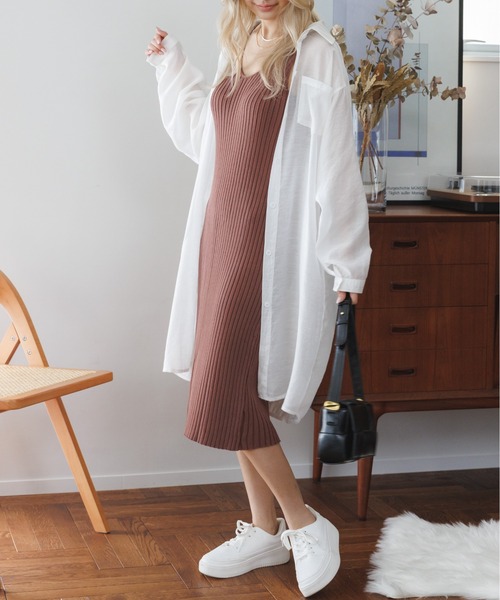 Eclat one(エクラワン)の「シアー ロングシャツ(シャツ/ブラウス・レディース・パープル/ブラック/オフホワイト/ライトブルー・FREE)」の21枚目の写真