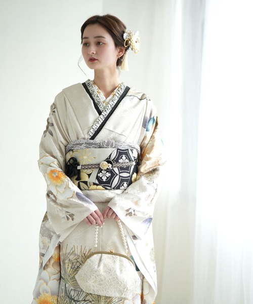 振袖（生絹）と帯の2点 振袖2点セット 正絹着物＋袋帯