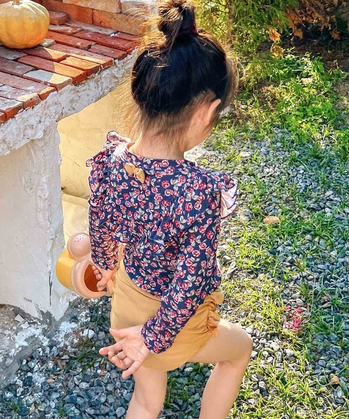 OSYAREVO（オシャレボ）の「キッズ フラワー柄 ロングスリーブ フリル 水着 セットアップ（水着・キッズ・ネイビー・90/100/110/120/130）」の7枚目の写真