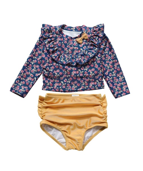 OSYAREVO（オシャレボ）の「キッズ フラワー柄 ロングスリーブ フリル 水着 セットアップ（水着・キッズ・ネイビー・90/100/110/120/130）」の12枚目の写真