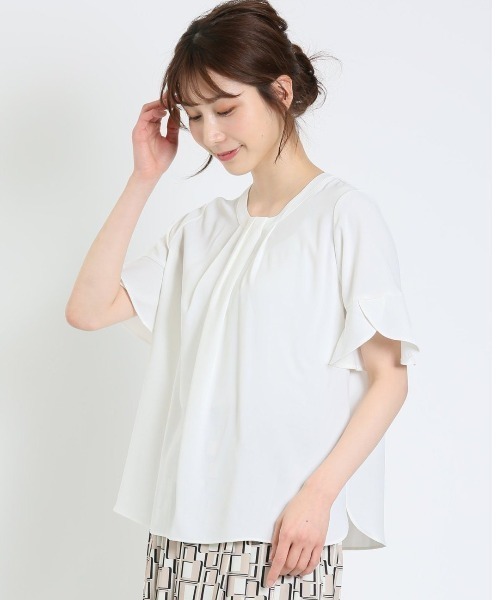 m.f.editorial（エムエフエディトリアル）の「m.f.エディトリアル レディース ボウタイ風 クルー半袖プルオーバーブラウス（シャツ/ブラウス・レディース・ブラック/ダークウッド/ホワイト・MEDIUM/LARGE）」の2枚目の写真