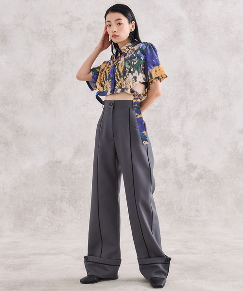 UNITED TOKYO（ユナイテッドトウキョウ）の「ラインデザインパンツ-ウォッシャブル-（スラックス・レディース・ブラック/グレー・1/2）」の9枚目の写真