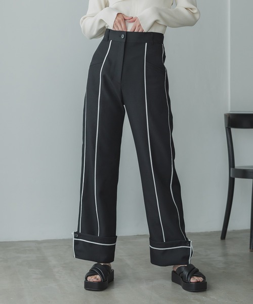 UNITED TOKYO（ユナイテッドトウキョウ）の「ラインデザインパンツ-ウォッシャブル-（スラックス・レディース・ブラック/グレー・1/2）」の20枚目の写真