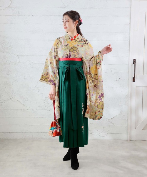 Ulysses(ユリシス)の「大正ロマンなデザイン。袴7点セット 和風花柄 緑色(着物・レディース・グリーン・F)」の3枚目の写真