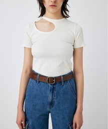 MOUSSY | CUT OUT RIB H/S Tシャツ(Tシャツ/カットソー)