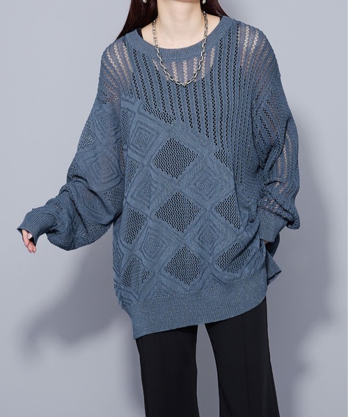 Ellno Loset(エルノロゼット)の「ラメシアーキリカエニット(ニット/セーター・メンズ・ブラック/ブルー・MEDIUM/LARGE)」の2枚目の写真