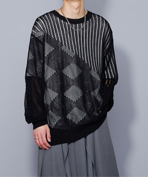 Ellno Loset(エルノロゼット)の「ラメシアーキリカエニット(ニット/セーター・メンズ・ブラック/ブルー・MEDIUM/LARGE)」の1枚目の写真