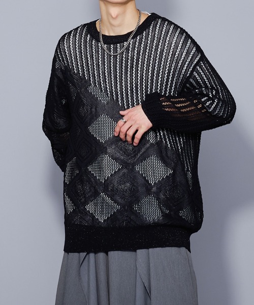 Ellno Loset(エルノロゼット)の「ラメシアーキリカエニット(ニット/セーター・メンズ・ブラック/ブルー・MEDIUM/LARGE)」の3枚目の写真