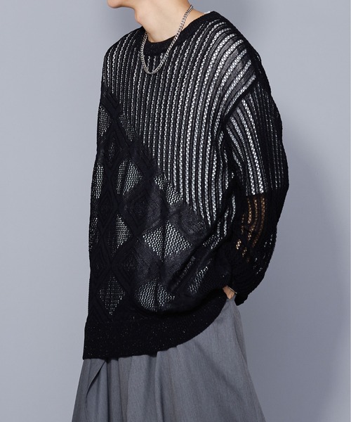 Ellno Loset(エルノロゼット)の「ラメシアーキリカエニット(ニット/セーター・メンズ・ブラック/ブルー・MEDIUM/LARGE)」の4枚目の写真