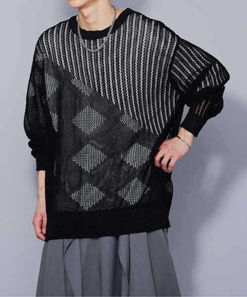 Ellno Loset(エルノロゼット)の「ラメシアーキリカエニット(ニット/セーター・メンズ・ブラック/ブルー・MEDIUM/LARGE)」の5枚目の写真