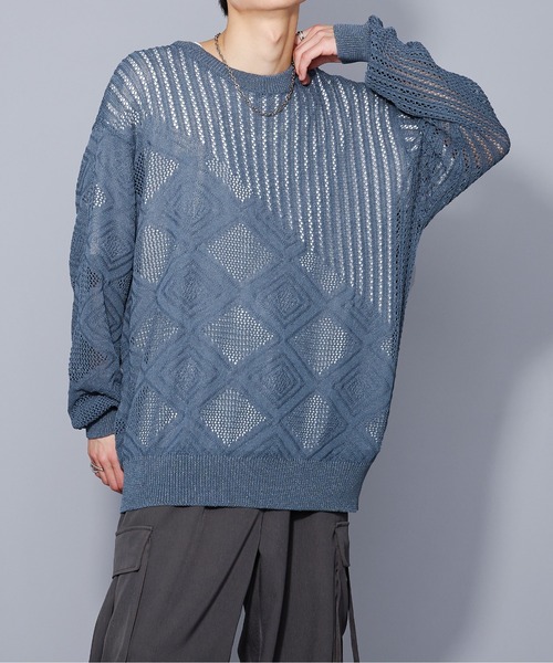 Ellno Loset(エルノロゼット)の「ラメシアーキリカエニット(ニット/セーター・メンズ・ブラック/ブルー・MEDIUM/LARGE)」の10枚目の写真