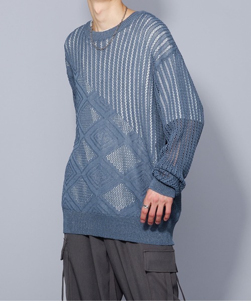 Ellno Loset(エルノロゼット)の「ラメシアーキリカエニット(ニット/セーター・メンズ・ブラック/ブルー・MEDIUM/LARGE)」の11枚目の写真