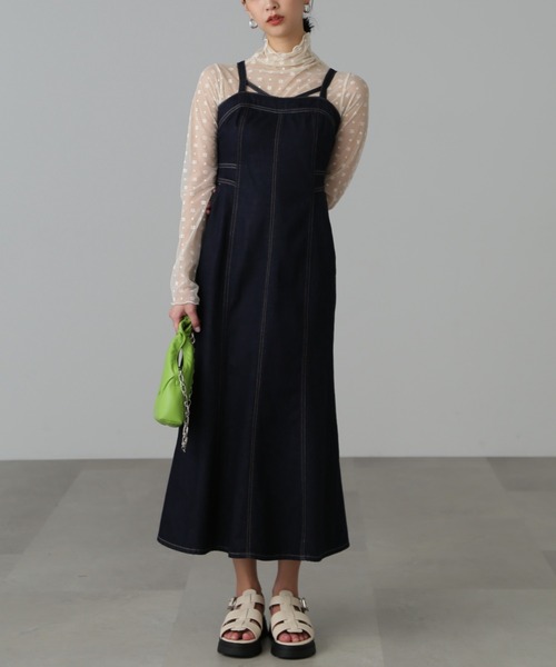 FREE'S MART（フリーズマート）の「◇[低身長サイズ/Sシリーズ]マーメイドデニムキャミワンピース（ワンピース・レディース・ワンウォッシュ/ブラック系その他・X-SMALL/MEDIUM/SMALL）」の6枚目の写真