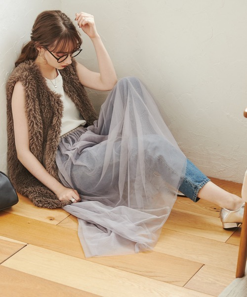 ANGIE（アンジー）の「2WAYチュールスカート（スカート・レディース・ブラック/アイボリー/ライトグレー・FREE）」の7枚目の写真