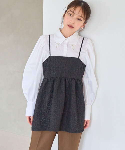 VIS（ビス）の「【新色追加】ふくれジャガードキャミトップス（キャミソール・レディース・オフホワイト/ブラック/ブラウン・FREE）」の10枚目の写真