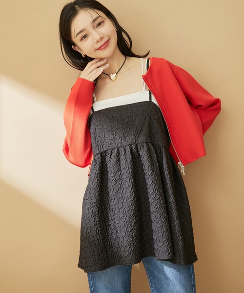 セール】【新色追加】ふくれジャガードキャミトップス