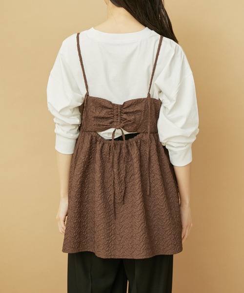 VIS（ビス）の「【新色追加】ふくれジャガードキャミトップス（キャミソール・レディース・オフホワイト/ブラック/ブラウン・FREE）」の17枚目の写真