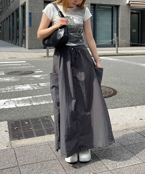 SPIGA（スピーガ）の「ｻｲﾄﾞﾄﾞﾛｽﾄｶｰｺﾞﾛﾝｸﾞｽｶｰﾄ（スカート・レディース・グレー/カーキ/ブラック・FREE）」の4枚目の写真