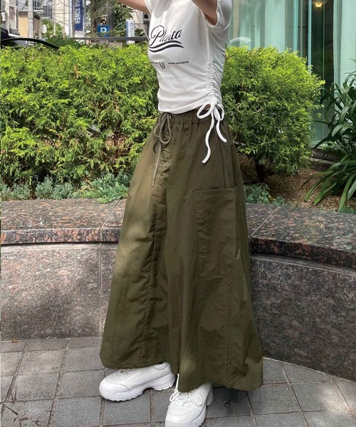 SPIGA（スピーガ）の「ｻｲﾄﾞﾄﾞﾛｽﾄｶｰｺﾞﾛﾝｸﾞｽｶｰﾄ（スカート・レディース・グレー/カーキ/ブラック・FREE）」の18枚目の写真