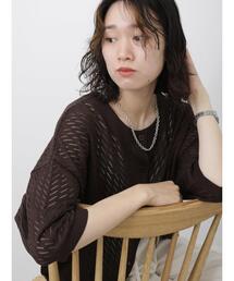 Samansa Mos2 blue | 前後2WAY透かしニットカーディガン(カーディガン/ボレロ)