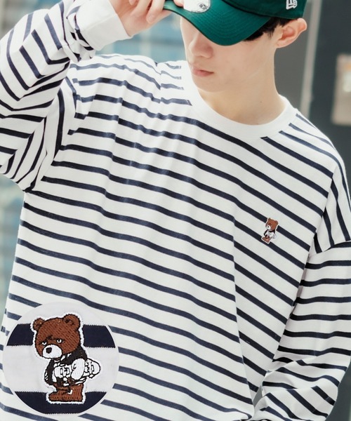 SIDEWAY STANCE（サイドウェイスタンス）の「【SIDEWAY STANCE】ボーダー/リンガー ワンポイント 刺繍 ロンT（Tシャツ/カットソー・メンズ・ホワイト系1/ホワイト/ホワイト系/ブラック系1/ブラック/ブラック系/ホワイト系2/ブラック系2/ホワイト系3/ブラック系3/ブラック系4/ホワイト系4・LARGE/MEDIUM/X-LARGE/SMALL）」の3枚目の写真