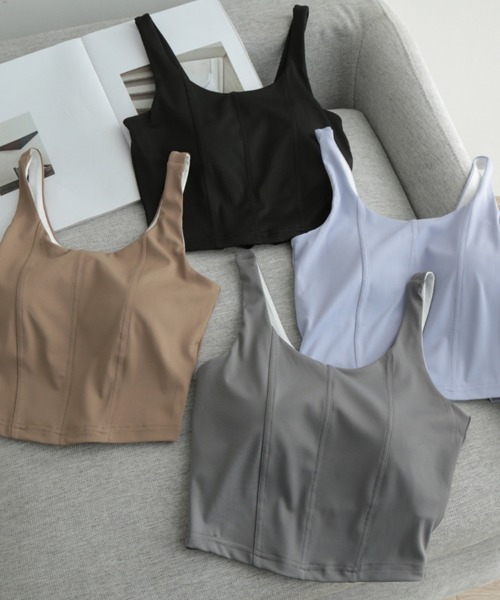 SAISON DE PAPILLON（セゾンドパピヨン）の「カップ付きタンクトップ（スポーツブラ・レディース・ブラック/グレー/ブラウン/ブルー・L/M/XL）」の9枚目の写真