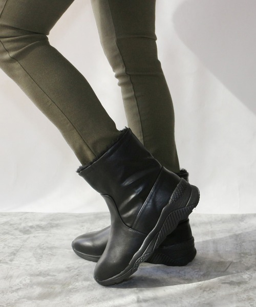 セール】フェイクファー厚底スニーカーブーツ【低反発スポンジ